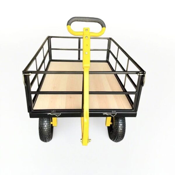 Black steel garden wagon front view