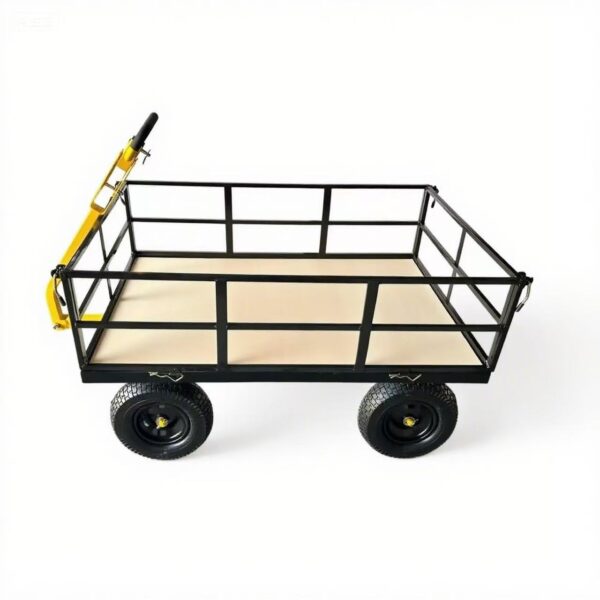 Carrito de jardín de acero resistente LBS con plataforma extraíble y asa giratoria